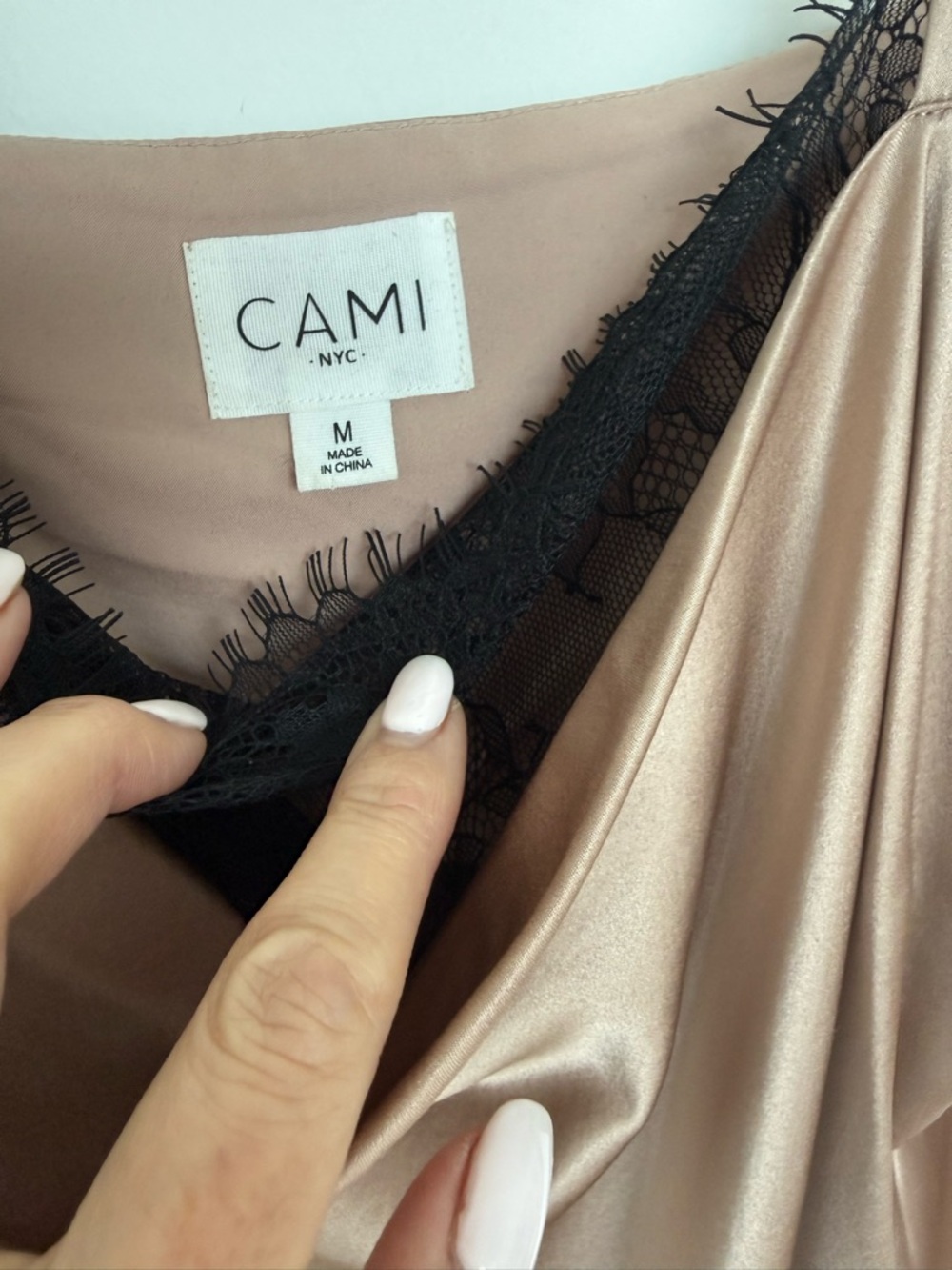 Cami NYC Romy Lace Trimmed Draped Silk Bodysuit in Rose Dust size M - Picture 5 of 7